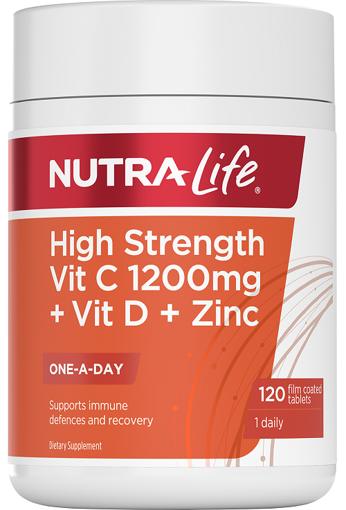 High Strength 1200mg Vitamin C + Vitamin D + Zinc 120 Tablets-Nutra-Life-Matakana Pharmacy