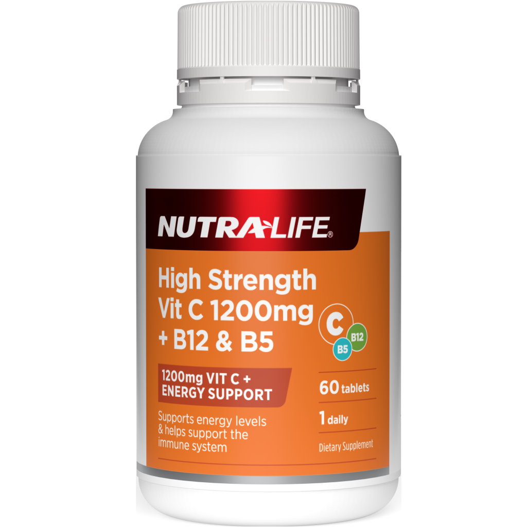 High Strength 1200mg Vitamin C + B12 + B5 60 Tablets-Nutra-Life-Matakana Pharmacy