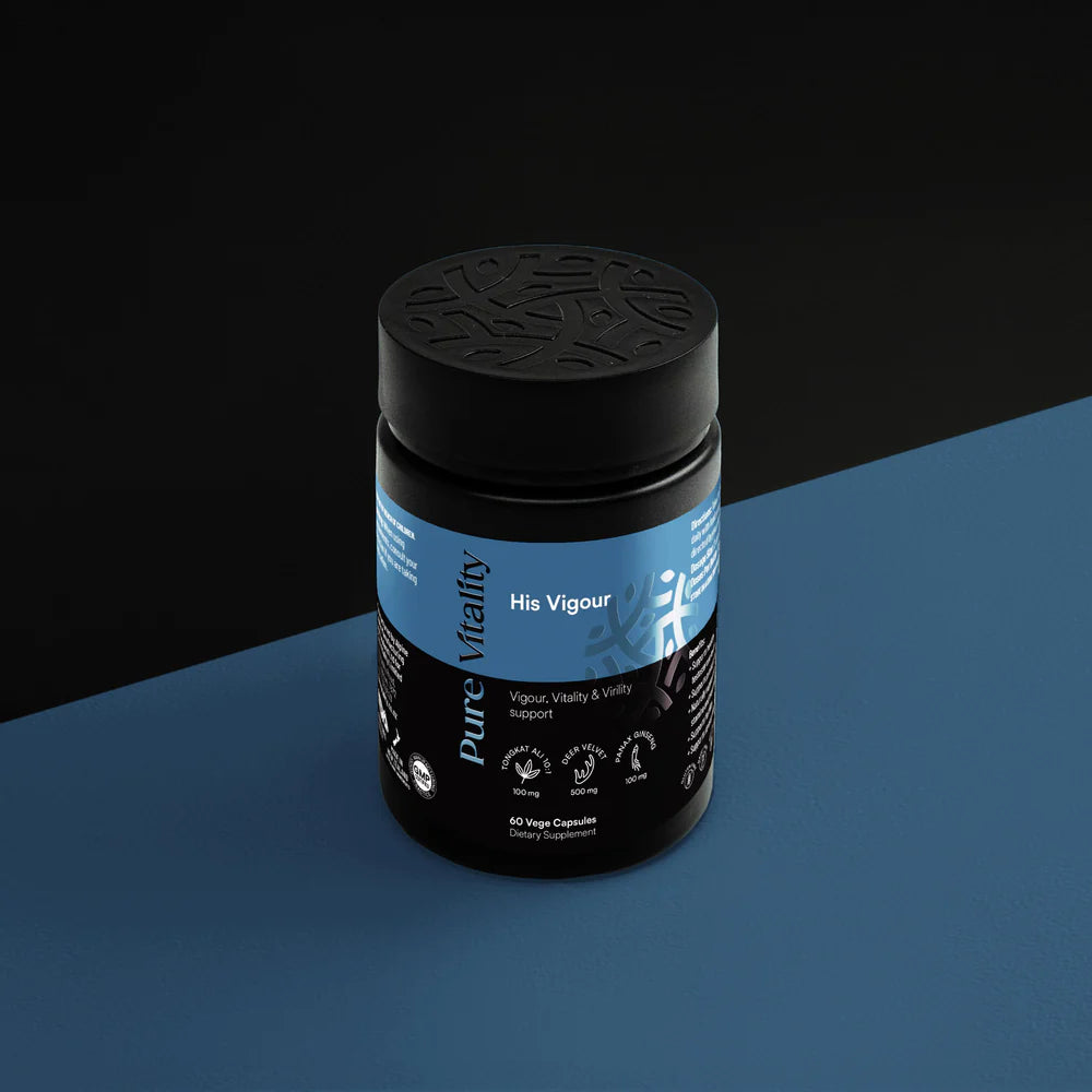 Image of the bottle with a black and blue background