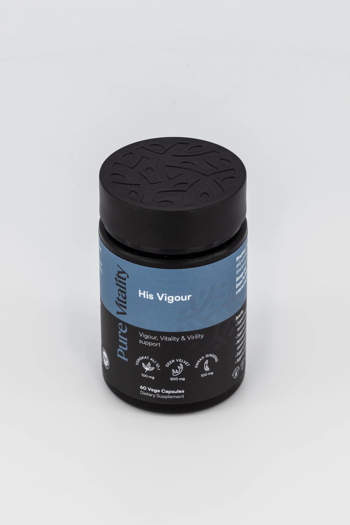 Image of top down shot showing the lid on the bottle of His Vigour 60caps