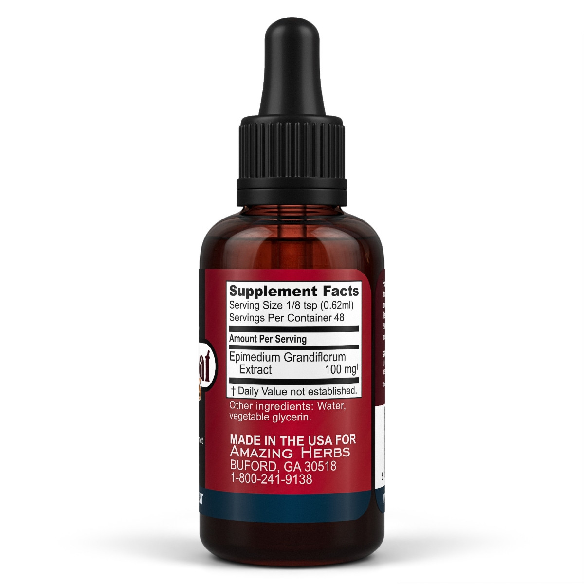 Image of supplement facts on the side of the bottle of Horny Goat Express Liquid Extract 30ml