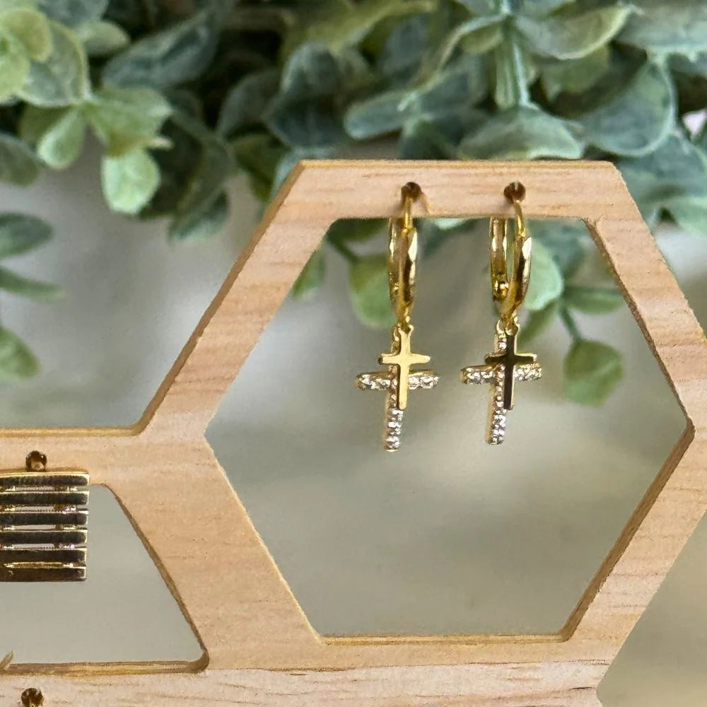 Earrings Huggies Sleeper Petite Cross-Queen Of The Foxes-Matakana Pharmacy