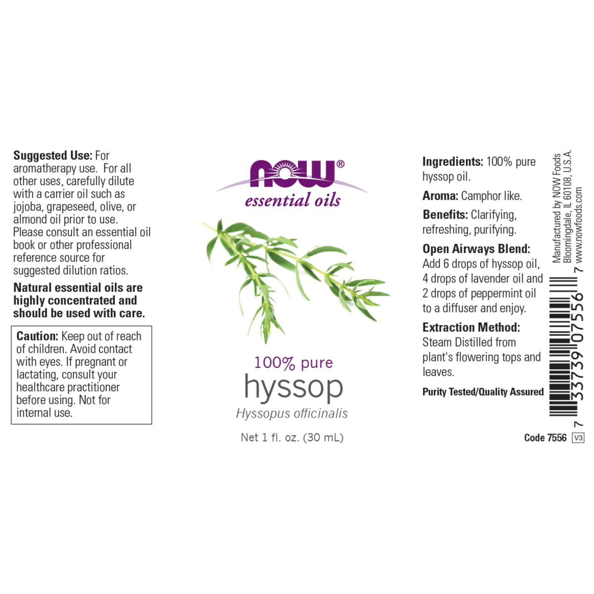 NOW Essential Oil 100% Pure Hyssop 30ml-NOW Supplements-Matakana Pharmacy