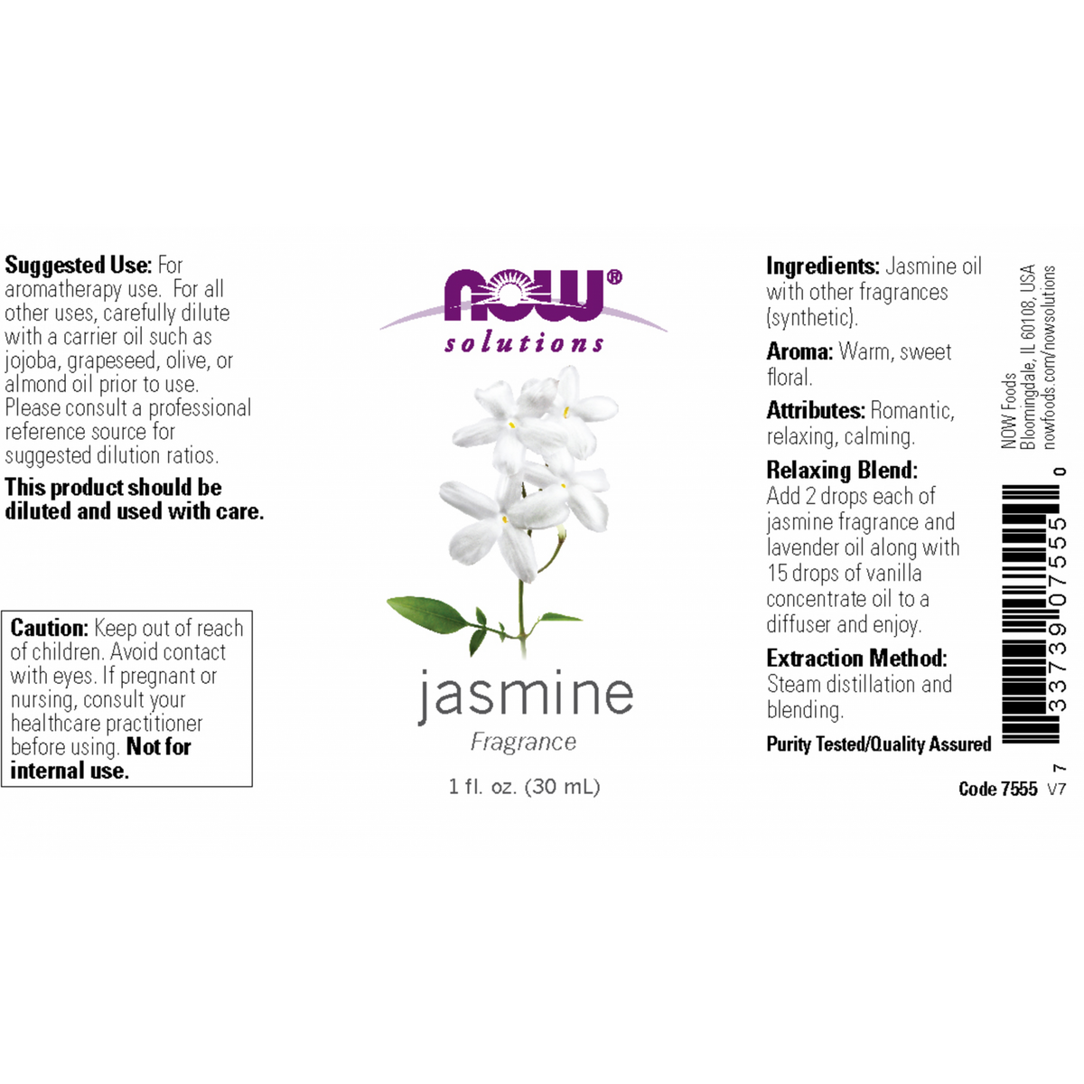 NOW Essential Oil Pure Jasmine 30ml-NOW Supplements-Matakana Pharmacy