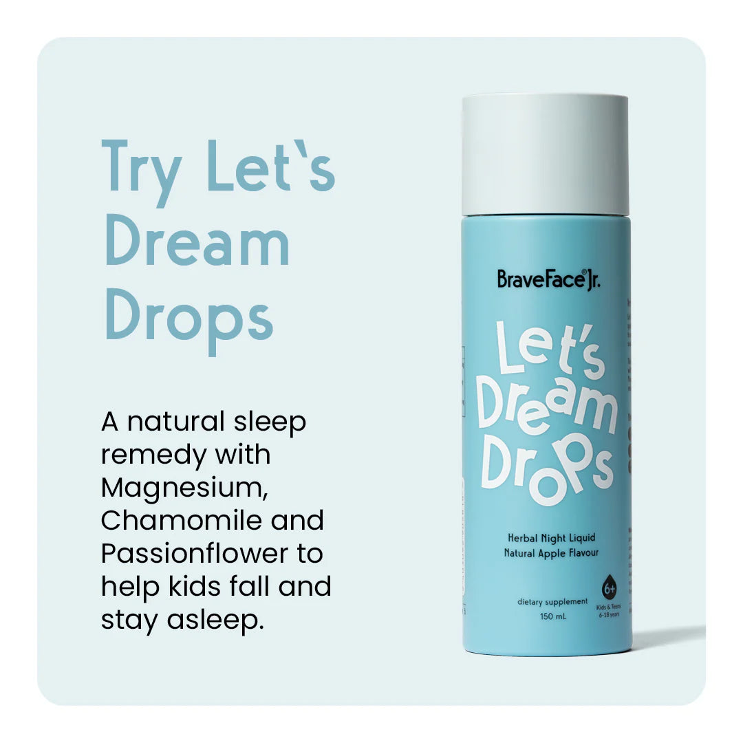 Benefits of using let's dream drops include a natural sleep using magnesium, chamomile and passionflower to support kids to sleep well. 