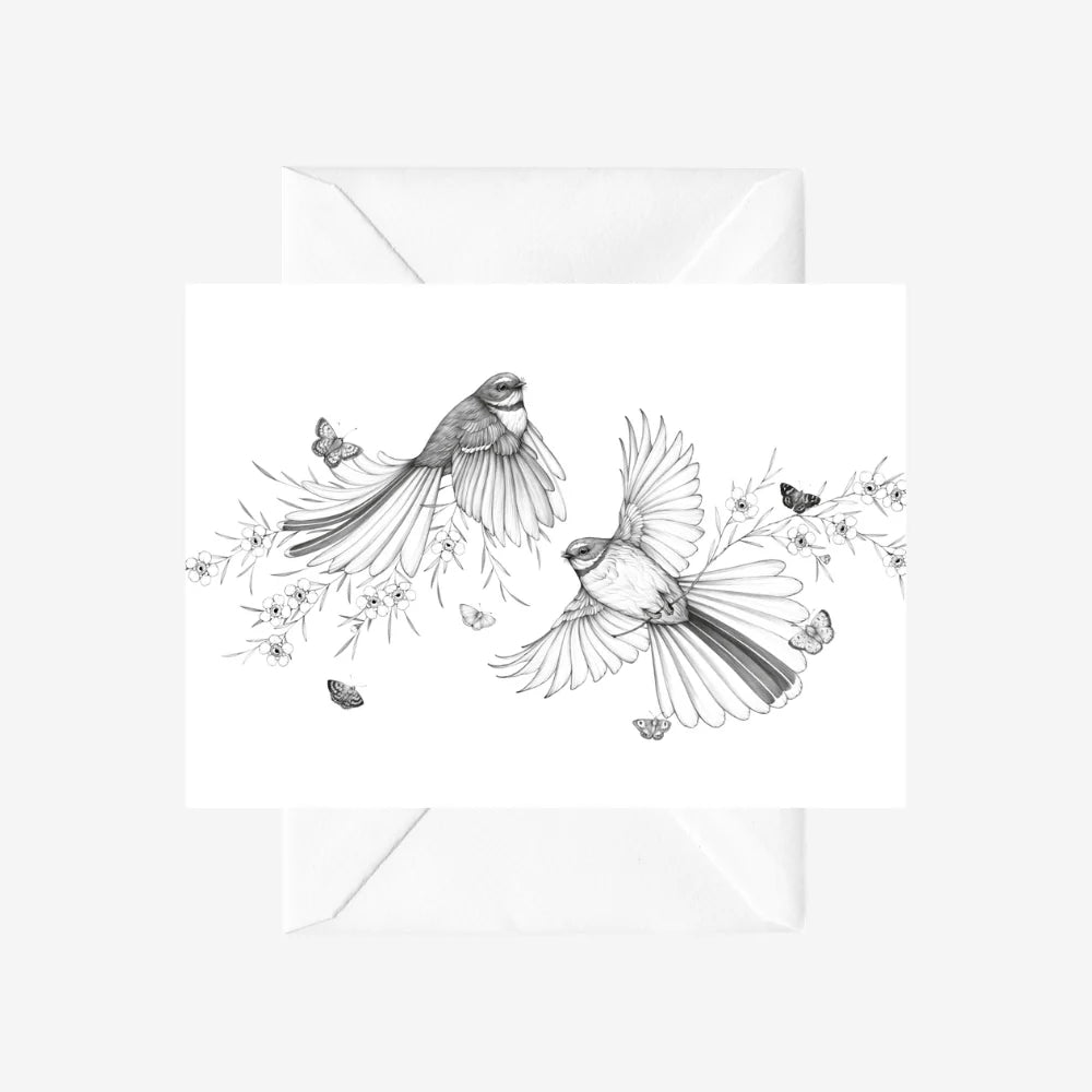 Come Fly With Me - Piwaiwaka/Fantail Card-Katy Hayward-Matakana Pharmacy