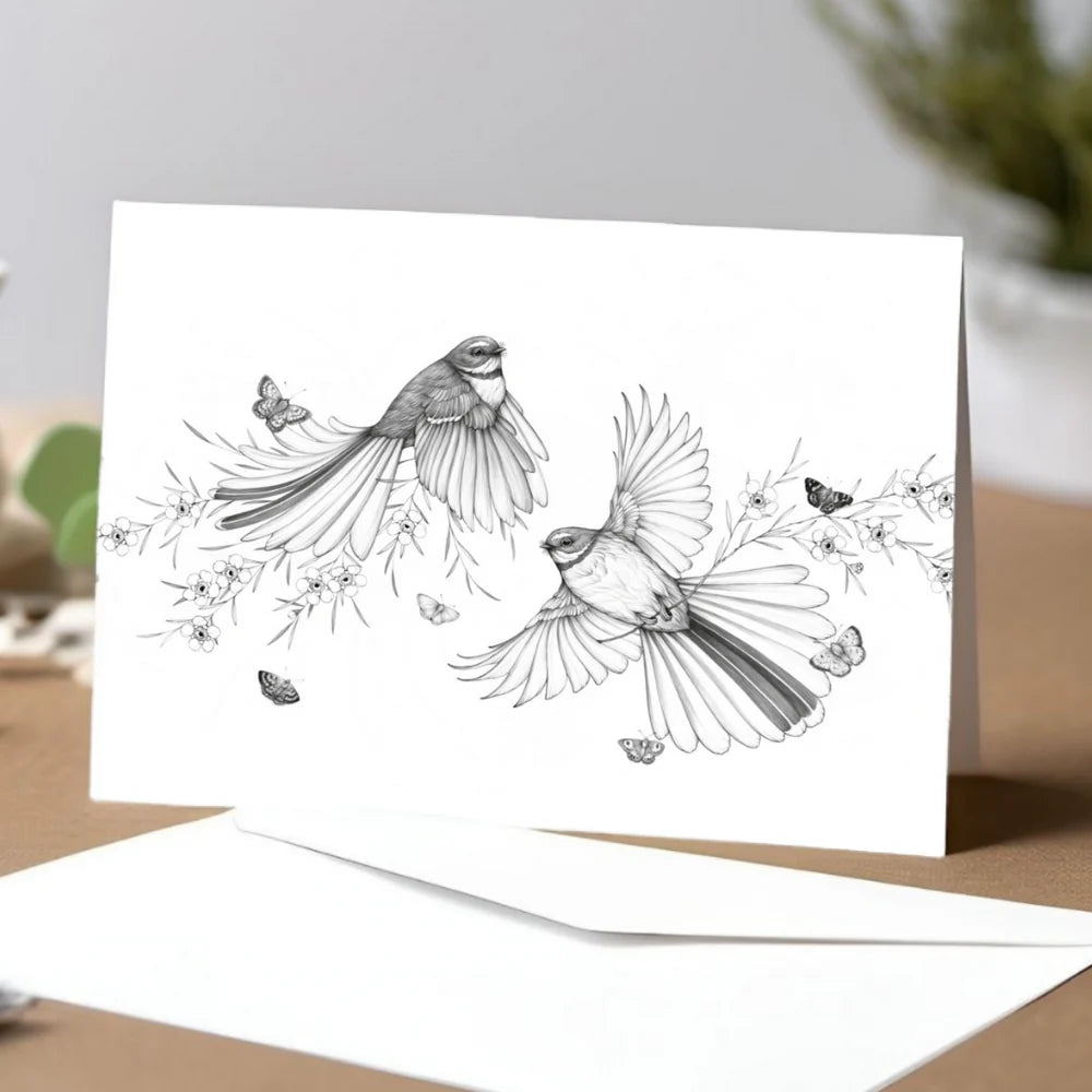 Come Fly With Me - Piwaiwaka/Fantail Card-Katy Hayward-Matakana Pharmacy