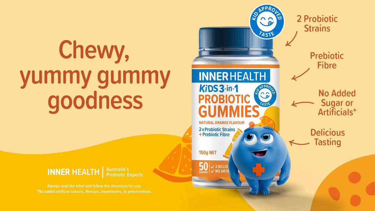 Image of Inner Health Kids 3-in-1 Probiotic Gummies benefits