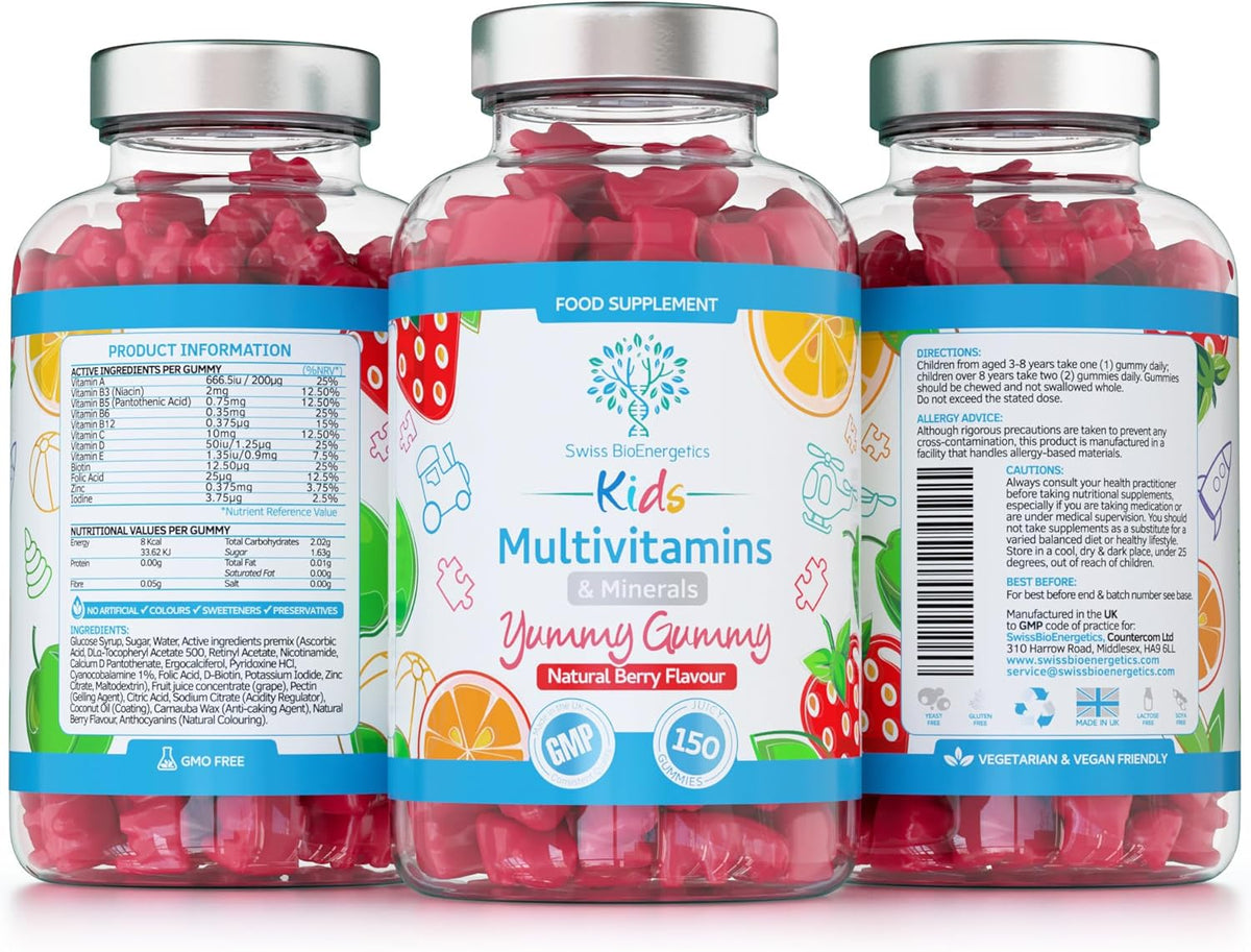 Kids Multivitamin & Multimineral Gummies Natural Berry 60-Swiss Bioenergetics-Matakana Pharmacy
