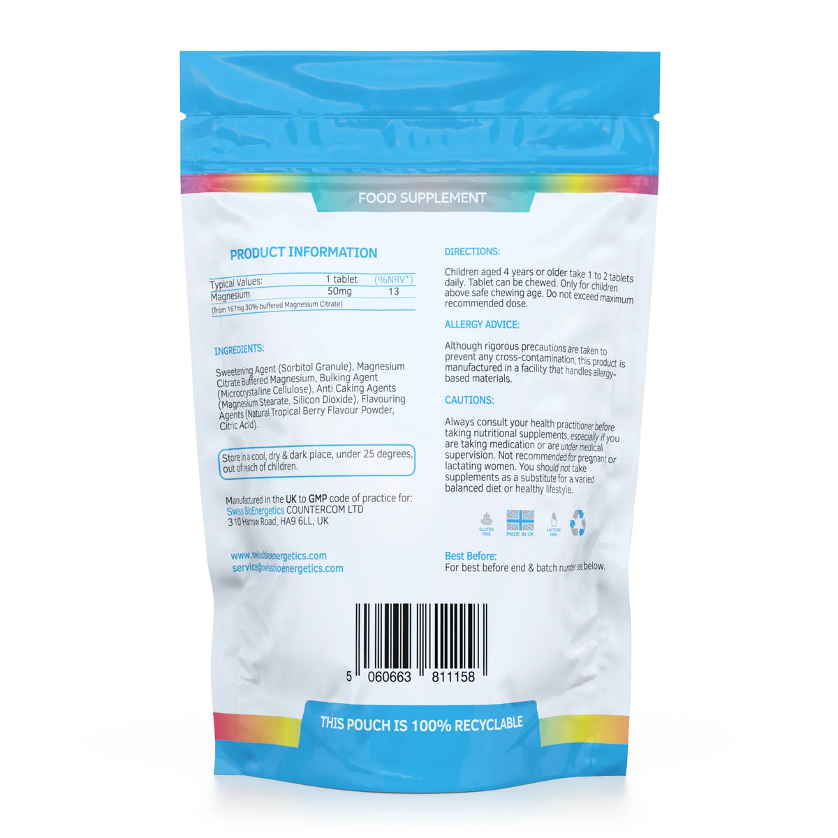 Kids Magnesium Citrate Chewable Tablets 120-Swiss Bioenergetics-Matakana Pharmacy