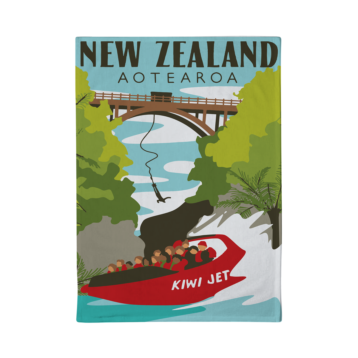 Tea Towel 51x70cm Southern Jet Boat-Moana Road NZ-Matakana Pharmacy