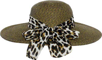 Ladies Hat Adara tan with an animal print bow around it