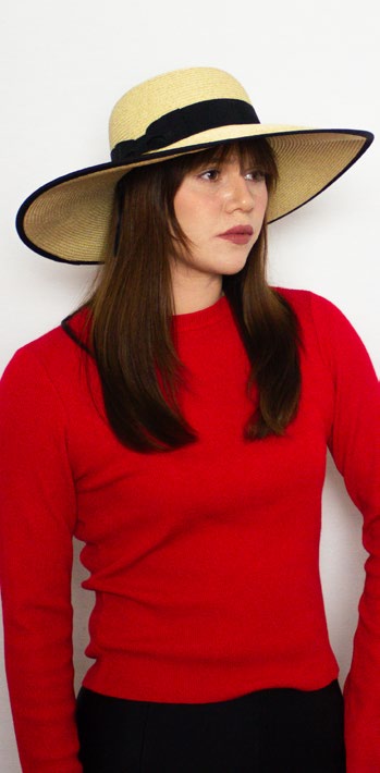 Female model wearing Ladies Hat Bella Natural