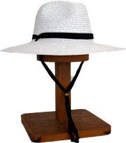 Ladies Hat Frankie White on a wooden stand
