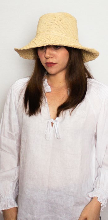 female model wearing Ladies Hat Soho Sand