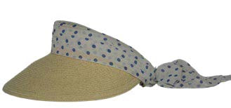 Image of the Visor in Tan with white with black polka dot ribbon