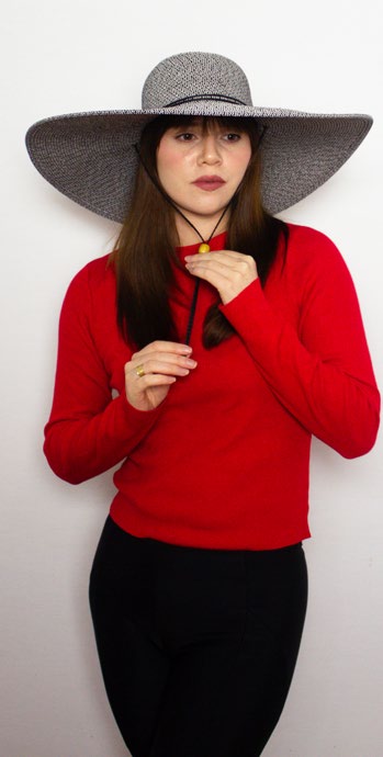 female model wearing Ladies Hat Everly Black