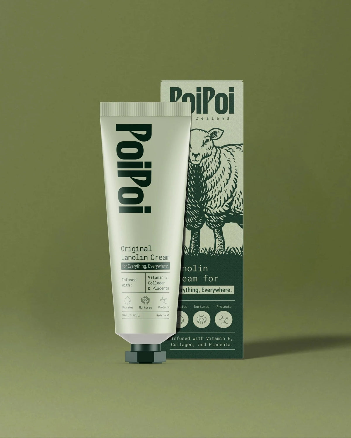 PoiPoi Lanolin Cream 100g tube beside its printed box