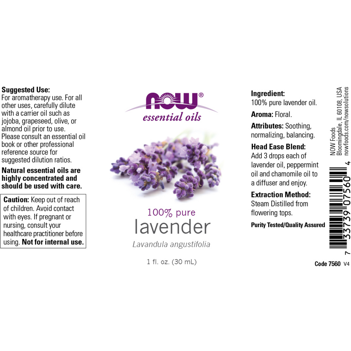 NOW Essential Oil 100% Pure Lavender 30ml-NOW Supplements-Matakana Pharmacy