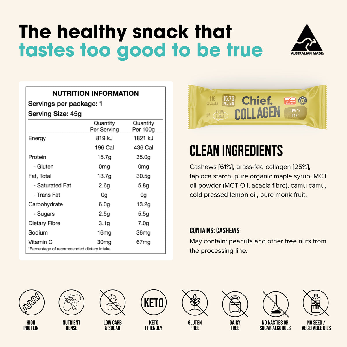 Collagen Protein Bar Lemon Tart 45g-Chief-Matakana Pharmacy