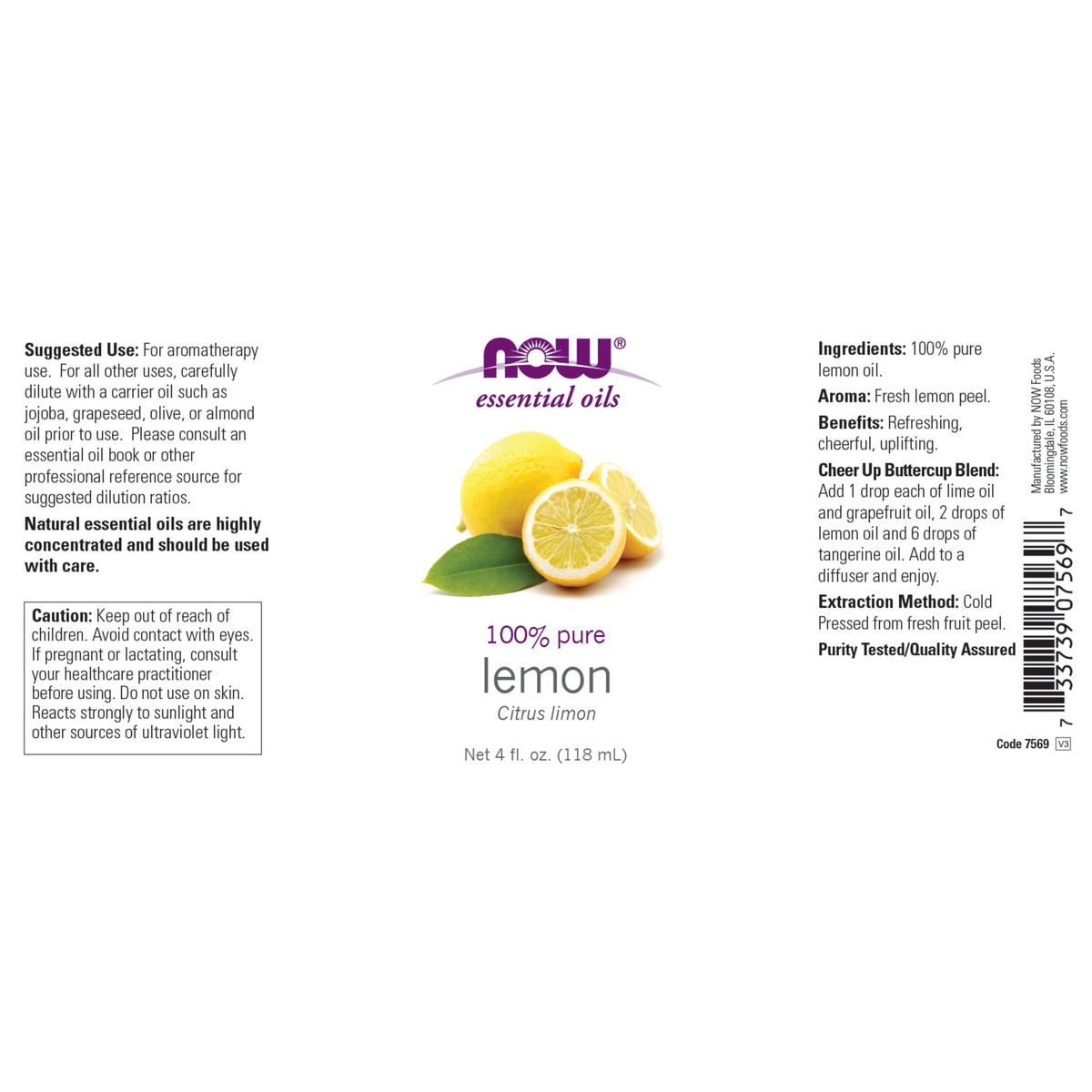 NOW Essential Oil 100% Pure Lemon 118ml-NOW Supplements-Matakana Pharmacy
