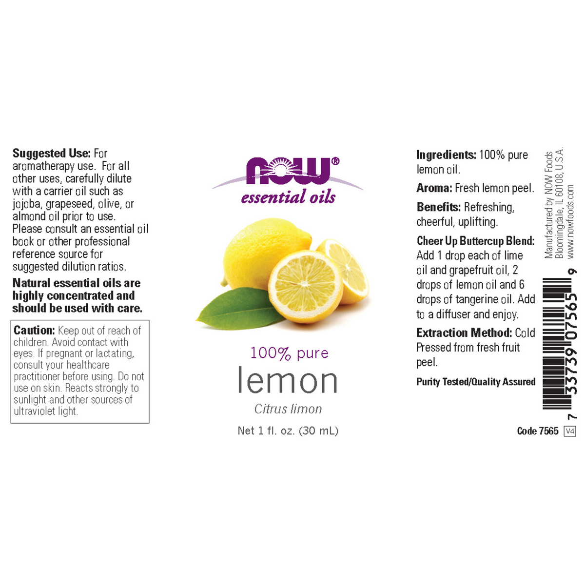 NOW Essential Oil 100% Pure Lemon 30ml-NOW Supplements-Matakana Pharmacy