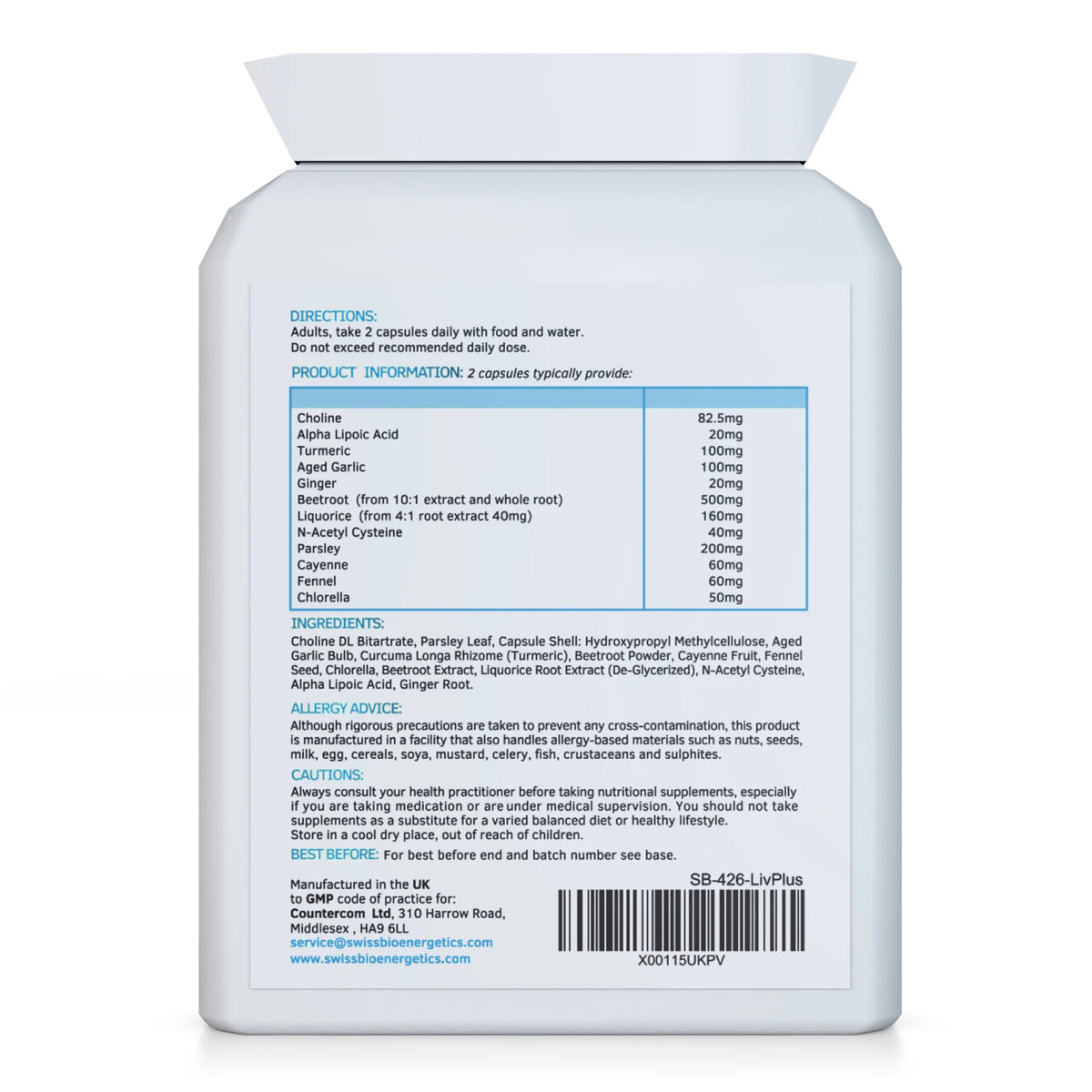 LivPlus with NAC & Turmeric 60 Capsules-Swiss Bioenergetics-Matakana Pharmacy