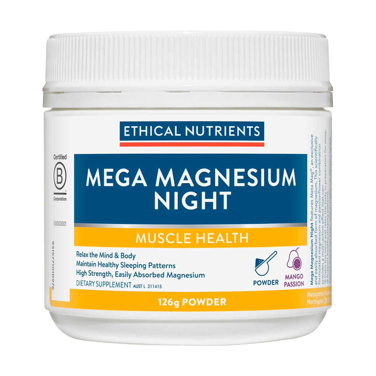Mega Magnesium Night Powder Mango Passion 126g-Matakana Pharmacy