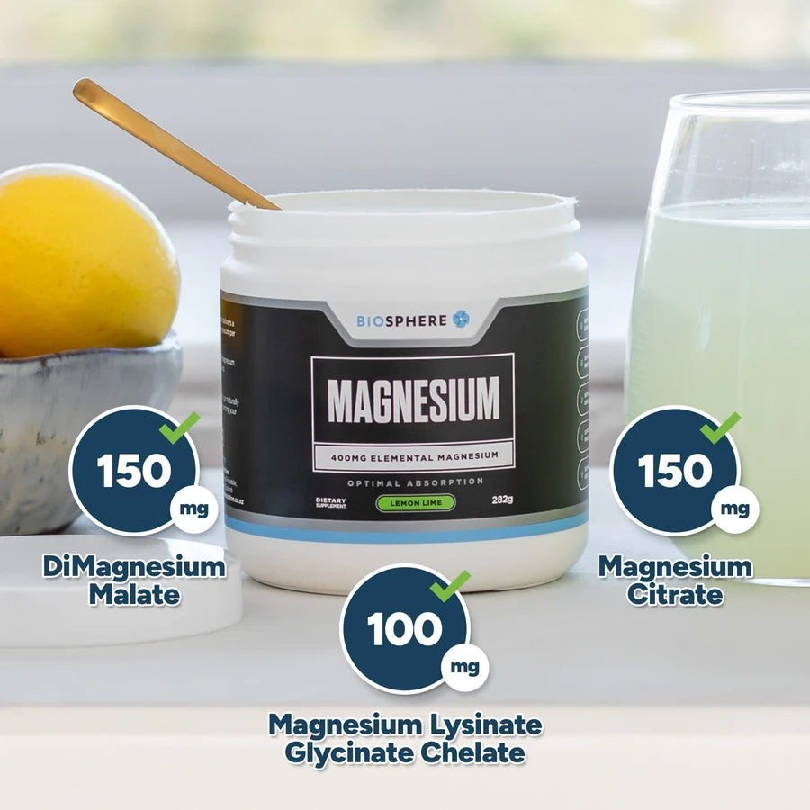 Magnesium 400mg (elemental) Powder 282g | Blueberry Pomegranate-Biosphere-Matakana Pharmacy