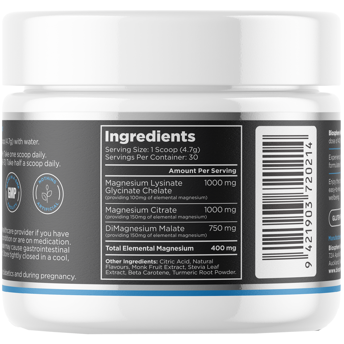 BIOSPHERE Magnesium powder 141g, Mango Pineapple Flavour-Biosphere-Matakana Pharmacy
