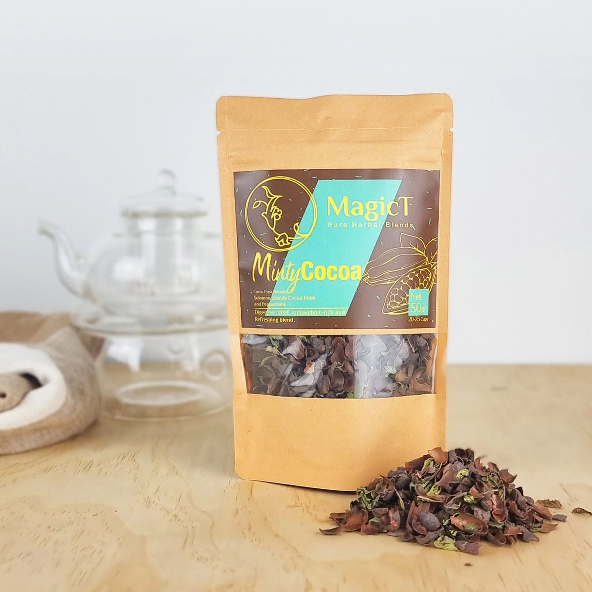 MagicT Minty Cocoa Husk Tea Pouch 50g-Magic T-Matakana Pharmacy