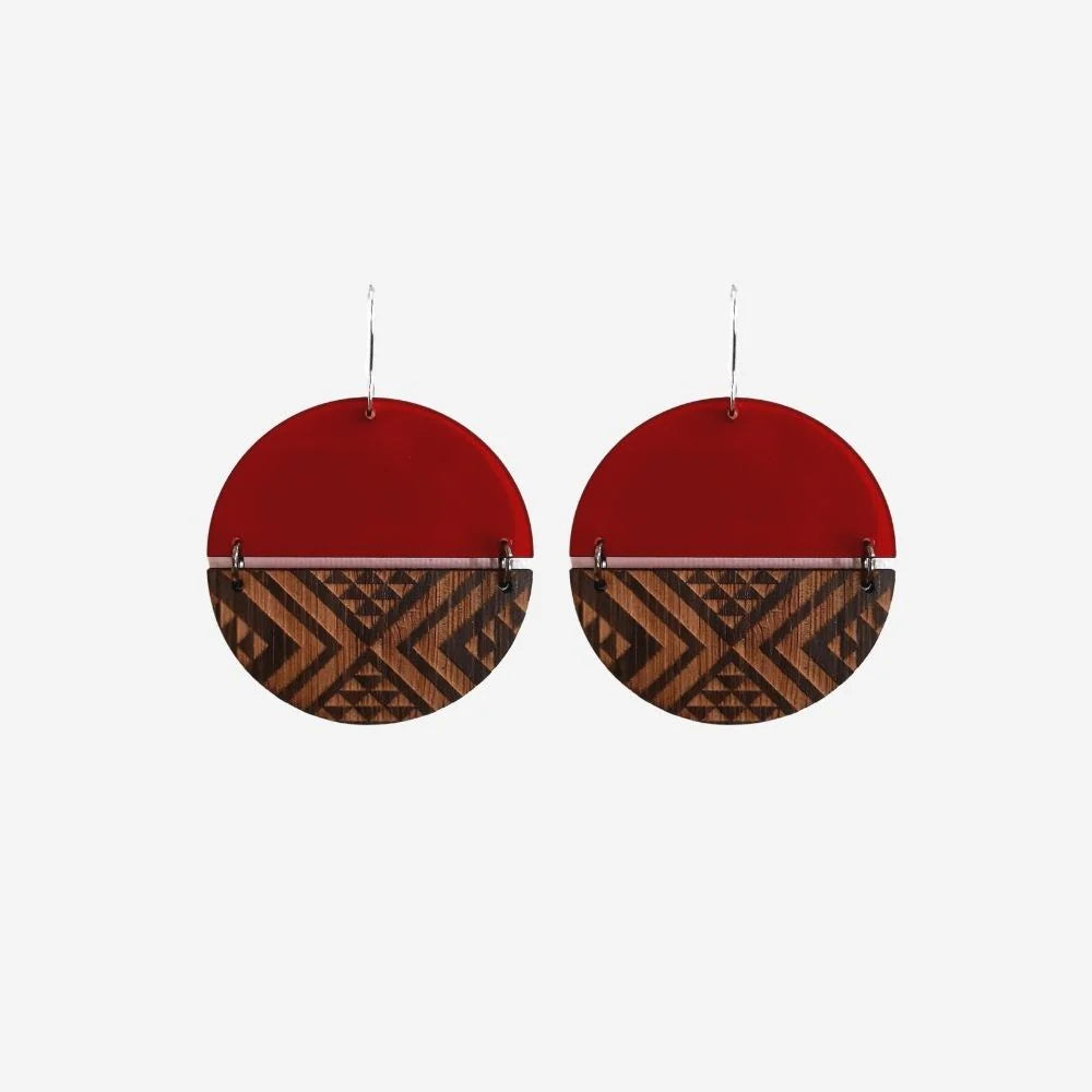Earrings Split Taniko I Red Clear-Nichola-Matakana Pharmacy