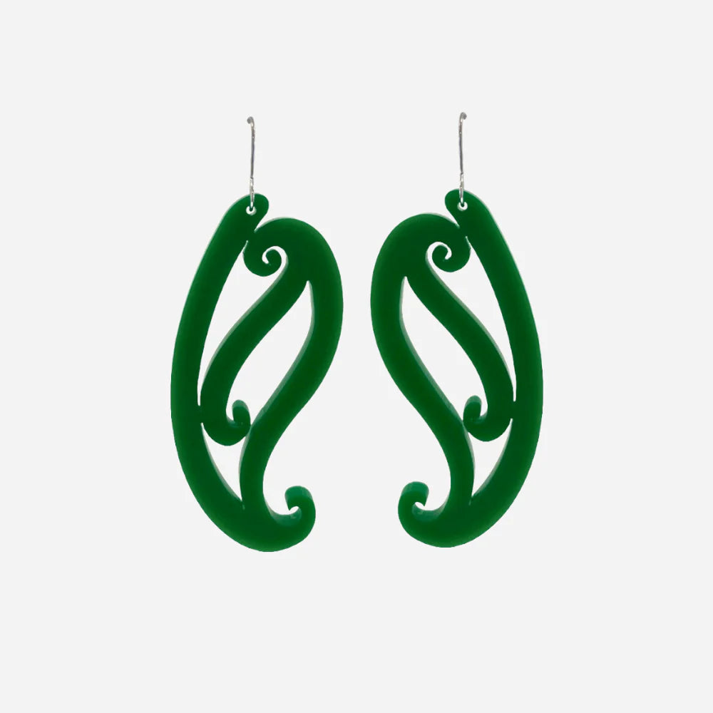 Earrings - Tupua?rangi Ngutu Ka?ka? Green Solid-Nichola-Matakana Pharmacy