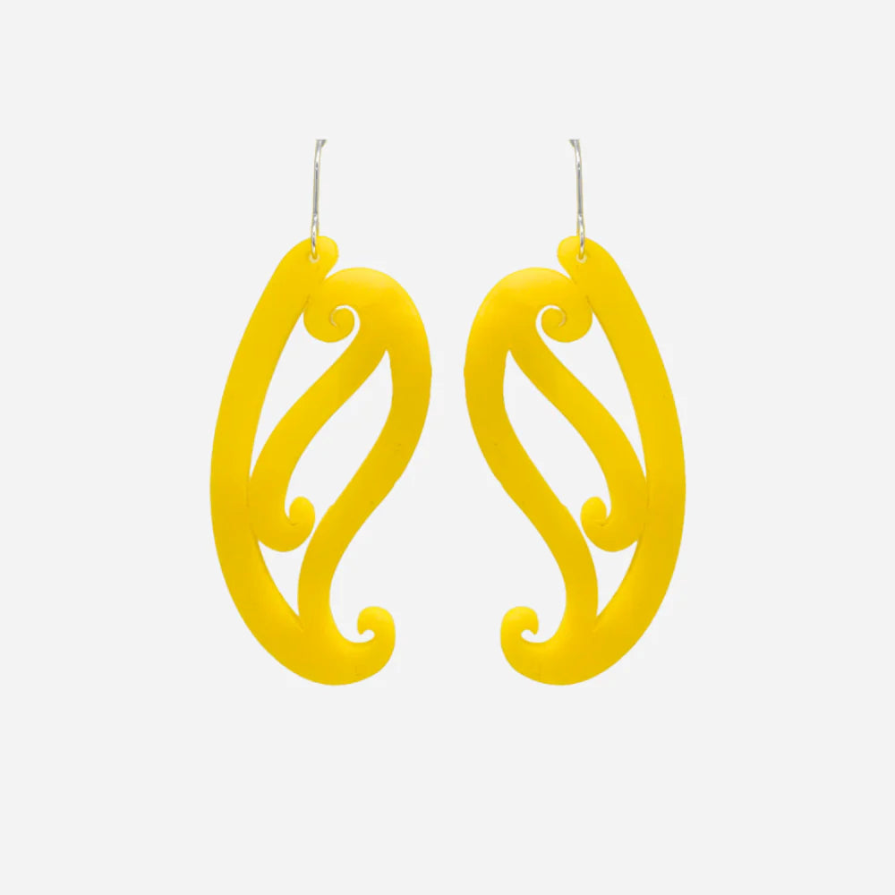 Earrings - Tupua?rangi Ngutu Ka?ka? Yellow Solid-Nichola-Matakana Pharmacy