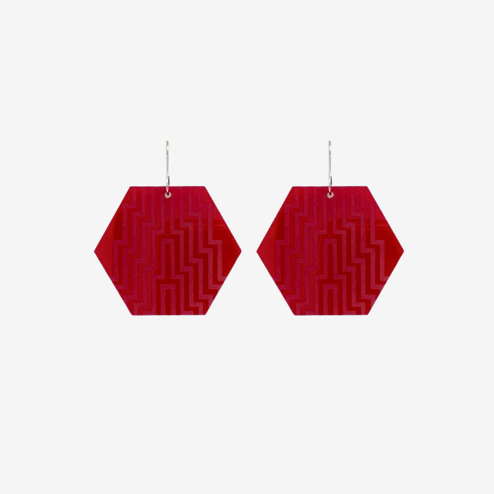 Earrings - Poutama I Red Clear-Nichola-Matakana Pharmacy
