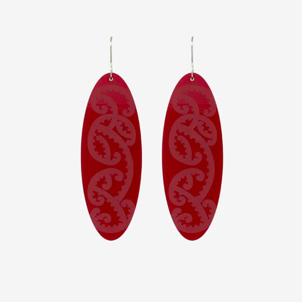 Earrings - K??whaiwhai Red Clear-Nichola-Matakana Pharmacy
