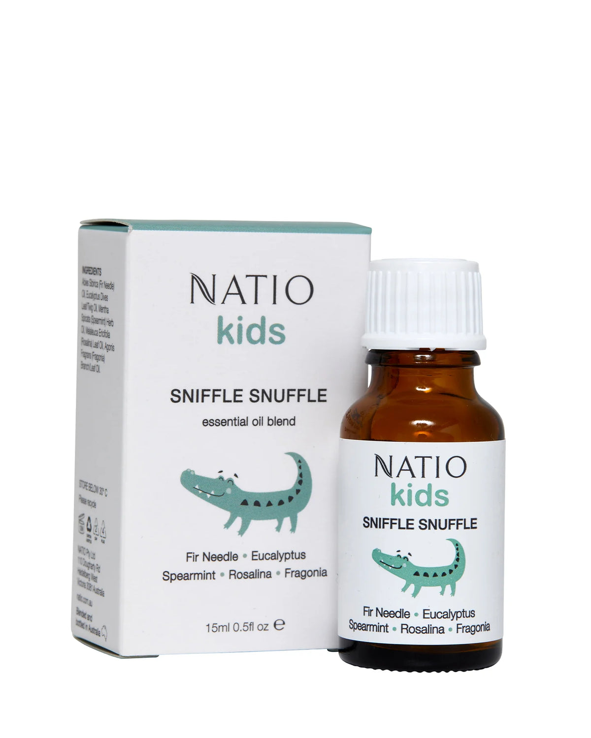 Image of bottle and box of NATIO Sniffle Snuffle Ess OilB 15ml