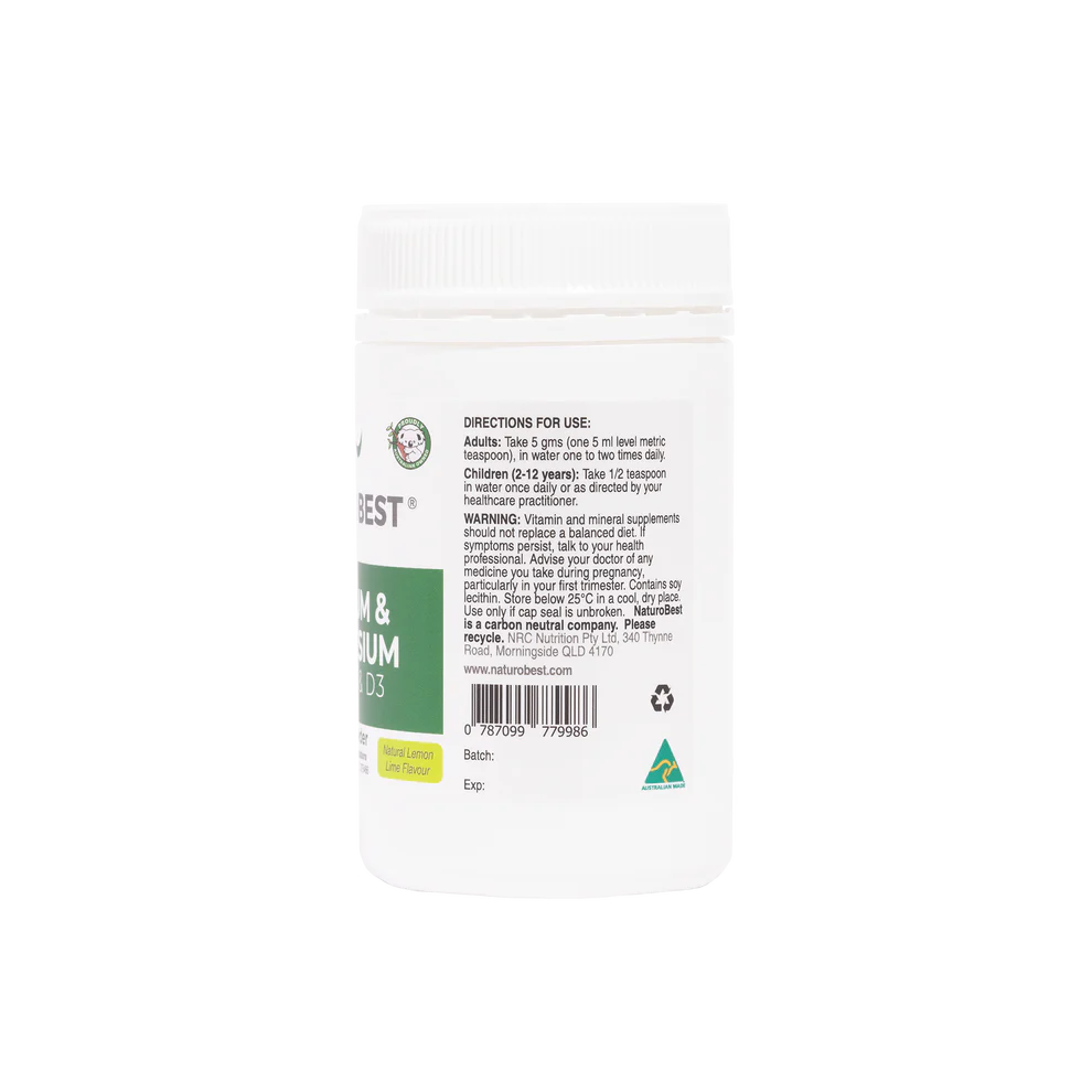 Calcium & Magnesium plus K2 & D3 (Lemon-Lime) 150g powder-Matakana Pharmacy
