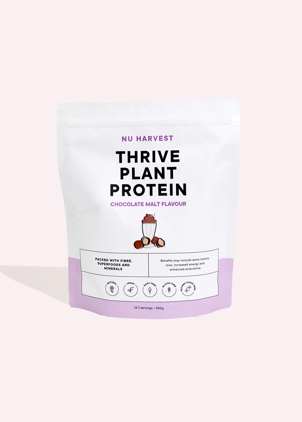 Thrive Plant Protein Choc Malt 500g-Nu Harvest-Matakana Pharmacy