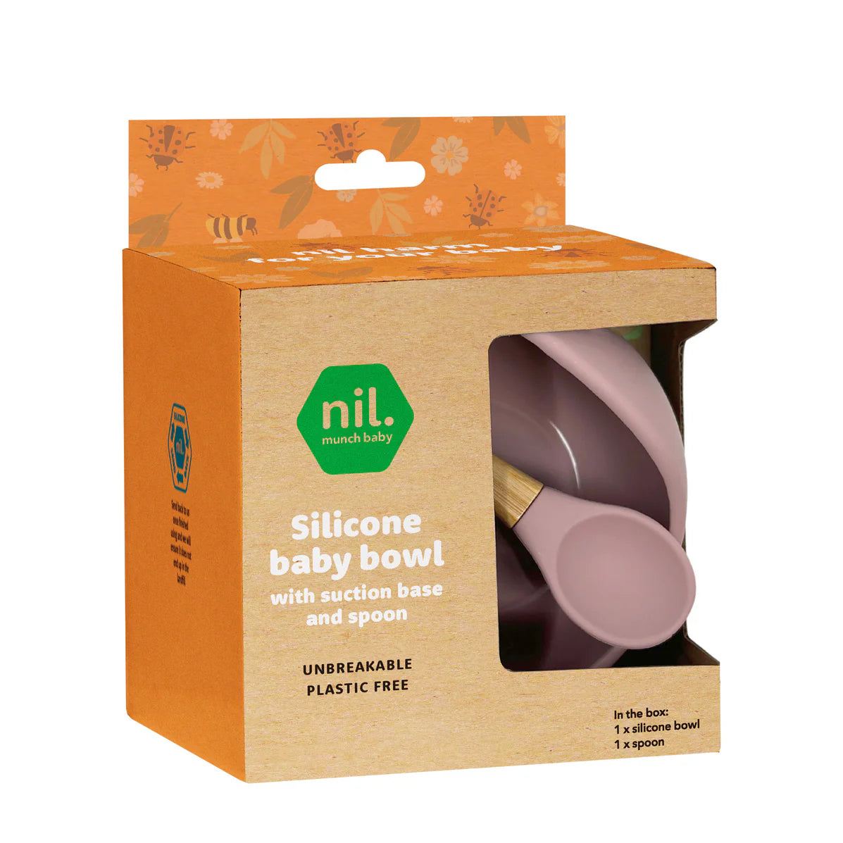 Silicone and Bamboo Bowl and Spoon Pink-Nil-Matakana Pharmacy