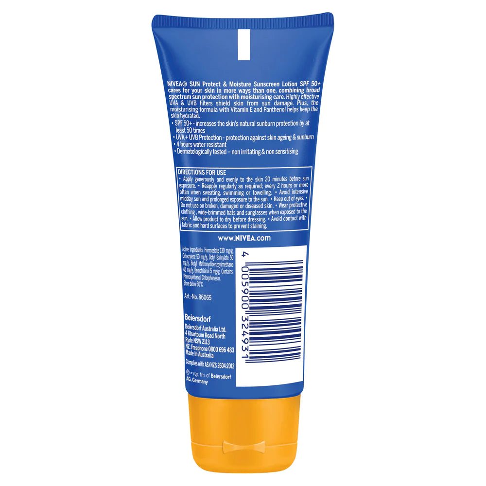 Image of ingredients in Nivea Sun Moist Lotion Spf 50+ Tube 100ml