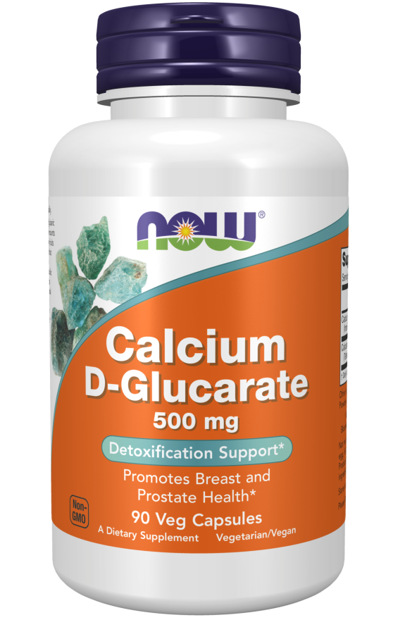 Image of NOW Calcium D-Glucarate 500mg 90vcaps bottle. It is white and orange. 
