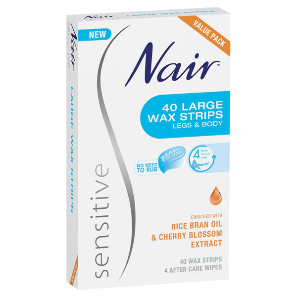 Image of nair large wax hair removal strips 40 pack