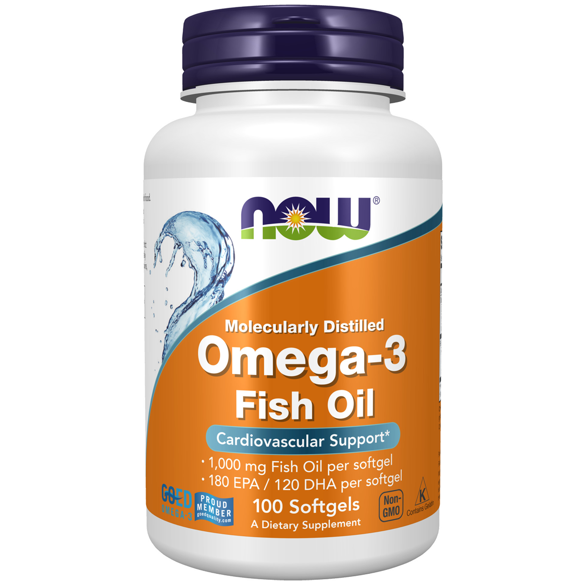Omega-3 Fish Oil Molecularly Distilled 100 Softgels-NOW Supplements-Matakana Pharmacy