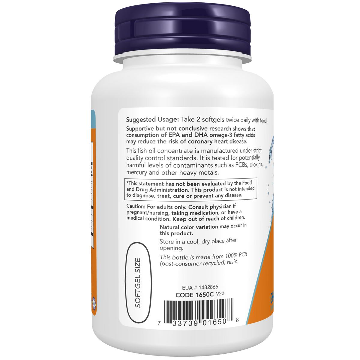 Omega-3 Fish Oil Molecularly Distilled 100 Softgels-NOW Supplements-Matakana Pharmacy