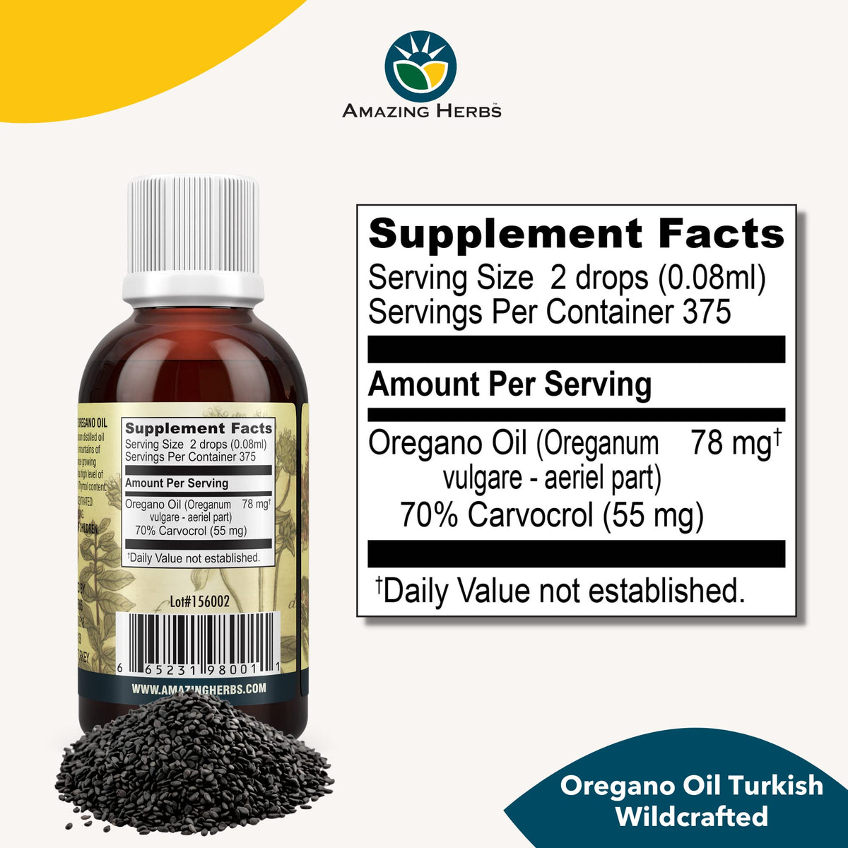 Image of the supplement facts around using Oregano Pure Essential Oil 30ml