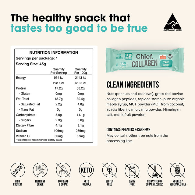 Collagen Protein Bar Peanut Butter 45g-Chief-Matakana Pharmacy