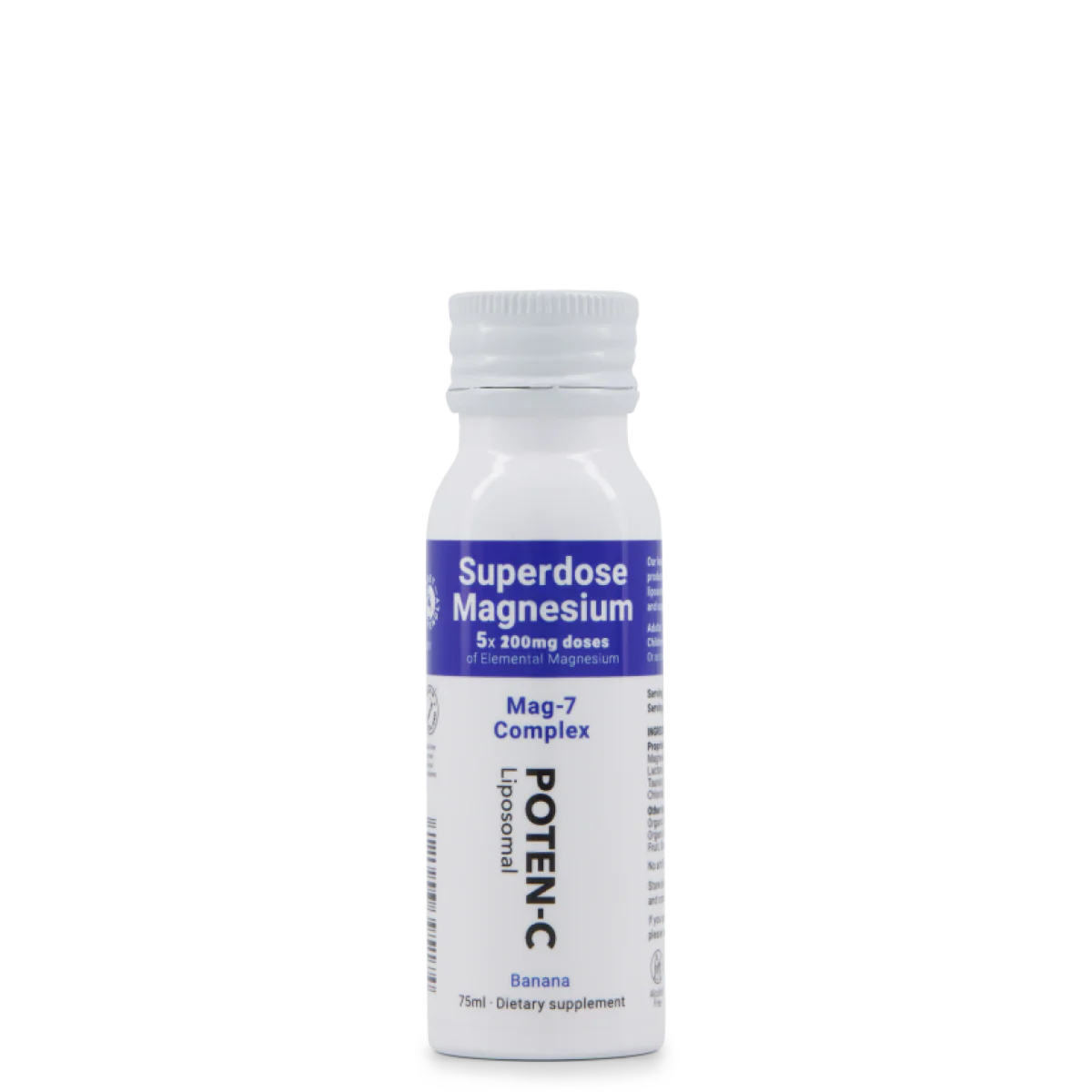 Image of white bottle of Poten-C Superdose Liposomal Magnesium 200mg Mag-7 Complex 75ml