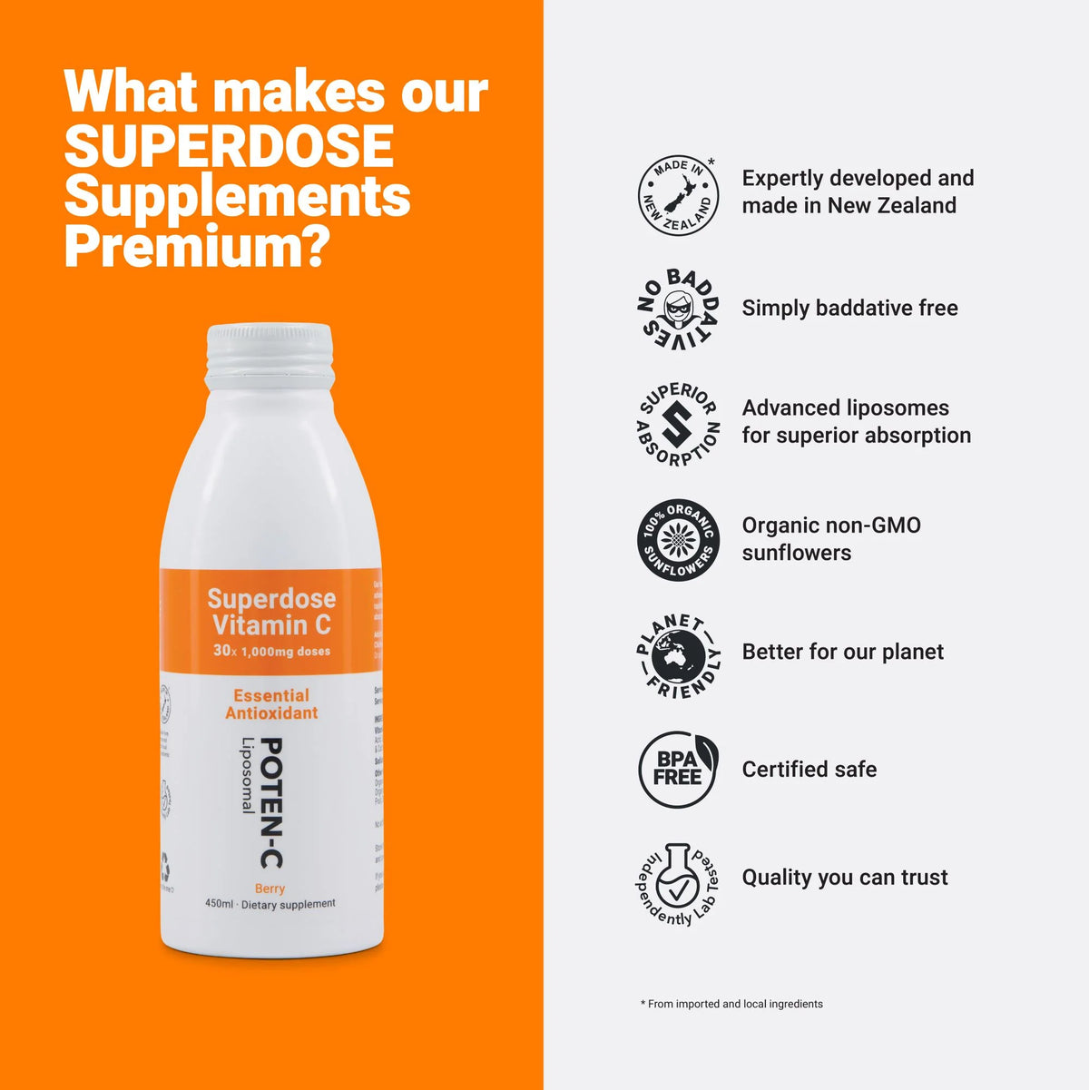 Image of benefits of Poten-C Superdose Liposomal Vitamin C 1000mg 75ml