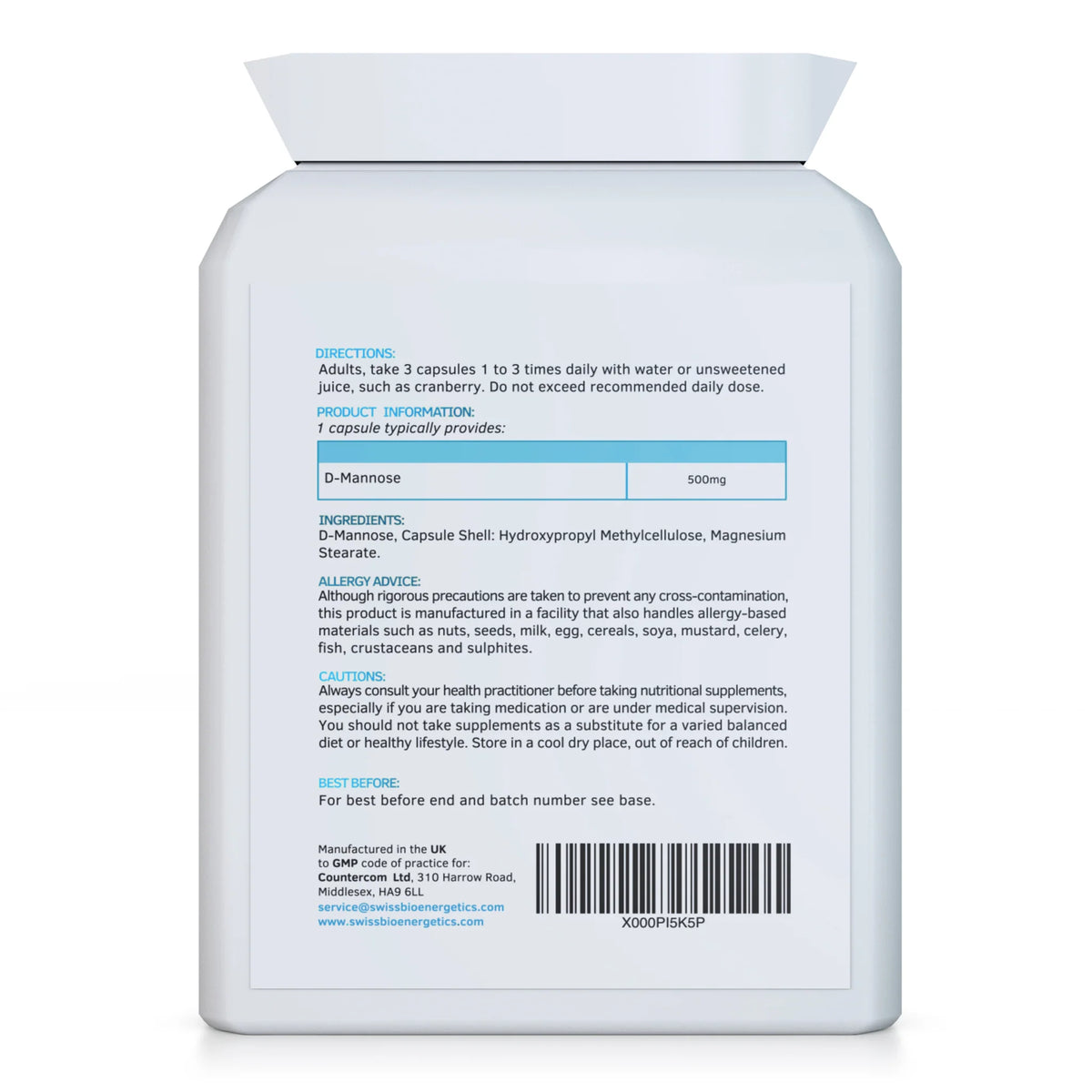 Precision D Mannose 500mg 90 Capsules-Swiss Bioenergetics-Matakana Pharmacy